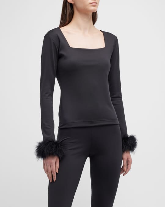 Sleeper The Weekend Chic Feather-Trim Pajama Set Neiman Marcus