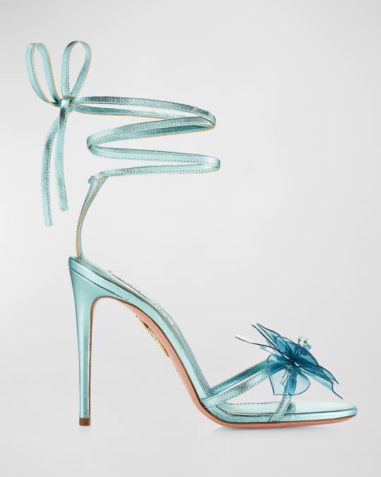 Aquazzura Zsa Zsa Metallic Flower Ankle-Wrap Sandals | Neiman Marcus