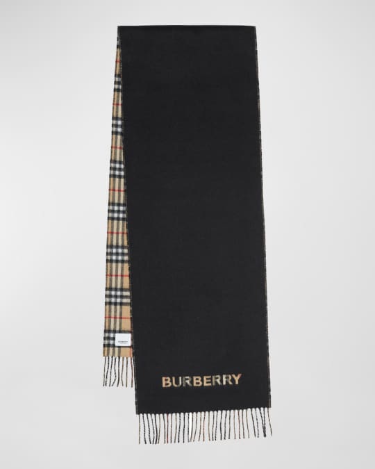 Burberry Vintage Style Check To Solid Scarf Neiman Marcus