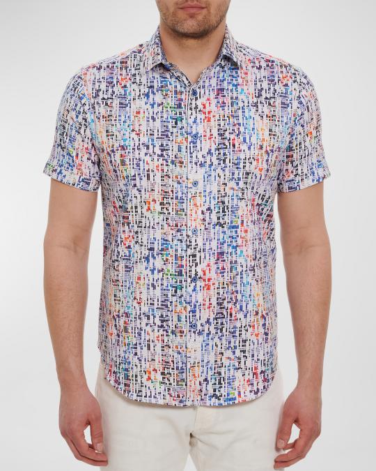 Men's Broken Textured Print Short Sleeve Sport Shirt By F/X Fusion – Stretch Fabric, Modern Fit, Casual & Golf Style