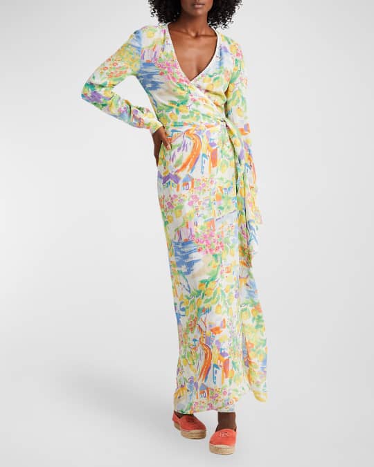 Ralph Lauren Collection Collinson Printed Linen Voile Wrap Gown | Neiman  Marcus