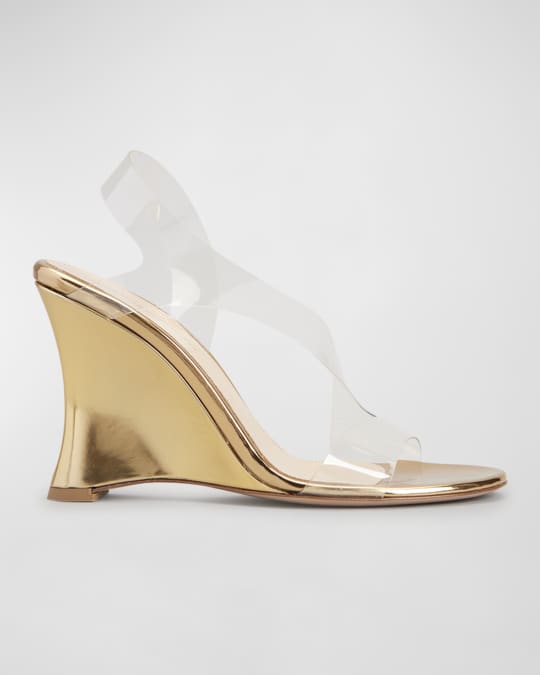 Gianvito Rossi Glass Metallic Wedge Sandals Neiman Marcus