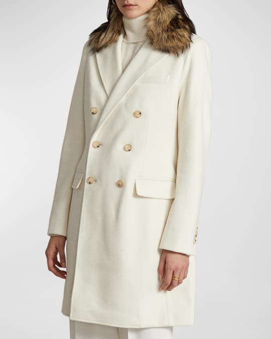 Polo Ralph Lauren Faux Fur Collar Double Breasted Longline Coat Neiman Marcus