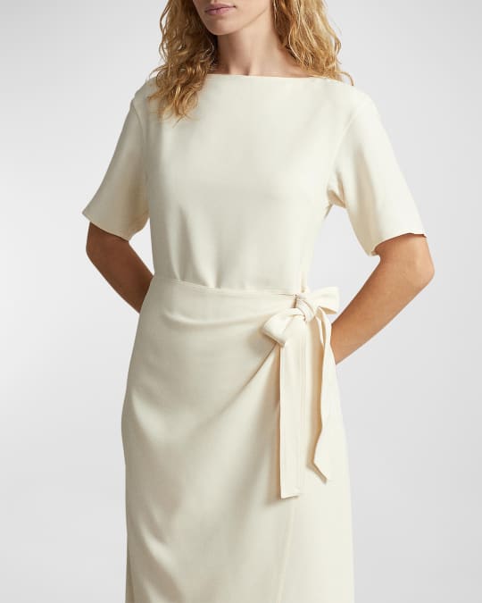 Polo Ralph Lauren Faux-Wrap Crepe Midi Dress | Neiman Marcus