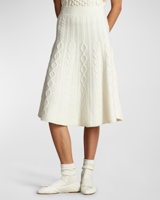 Multi-Cable Wool-Cashmere A-Line Skirt
