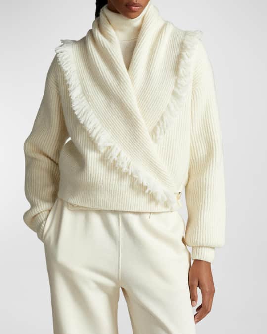 LOUIS VUITTON Size M White Ribbed Knit Cotton Shawl Collar Sweater