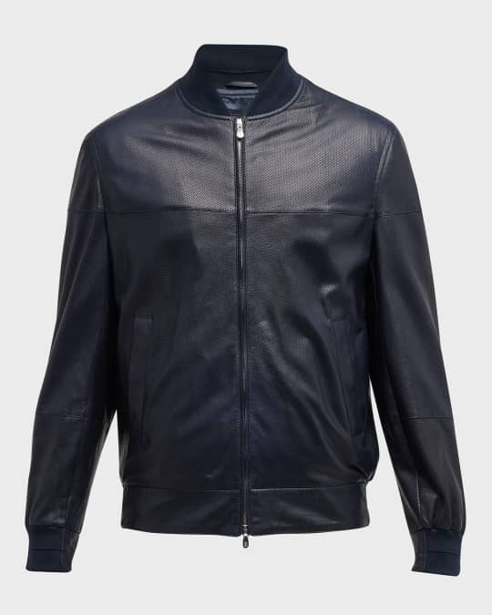 Men s Perforated Leather Bomber Jacket