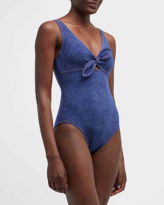 Karla Colletto Indi Denim V Neck Underwire One Piece Swimsuit Neiman Marcus