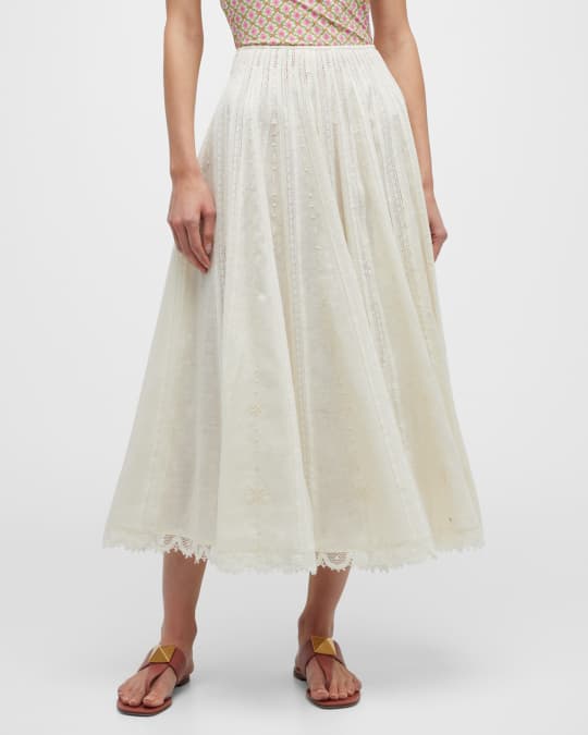 Linen Lace Midi Skirt