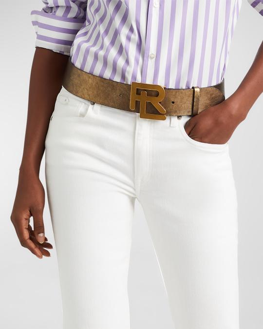 Ralph Lauren Collection RL Logo Metallic Leather Wide Belt | Neiman Marcus