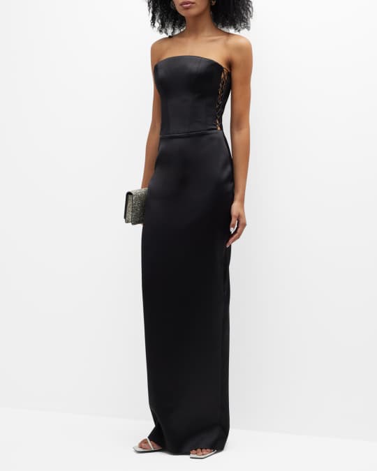 Rasario Laced-Cutout Strapless Corset Satin Gown | Neiman Marcus