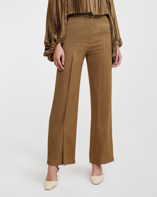 Acler Pickets Belted Straight-Leg Split Pants | Neiman Marcus
