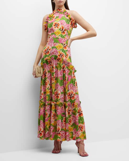 Borgo de Nor Tatiana Floral Silk Sleeveless Halter Maxi Dress | Neiman  Marcus
