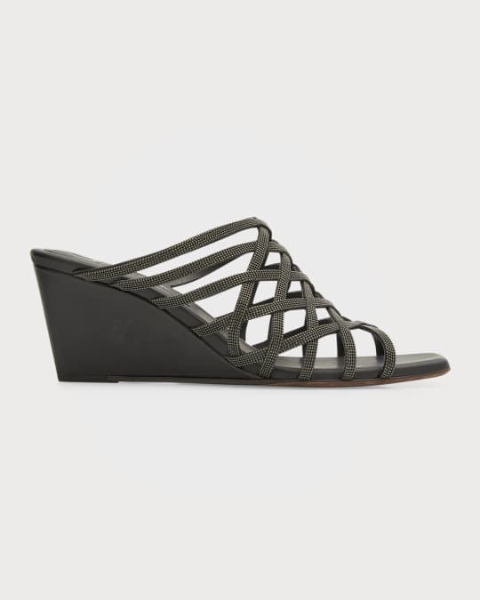 Monili Leather Caged Wedge Sandals