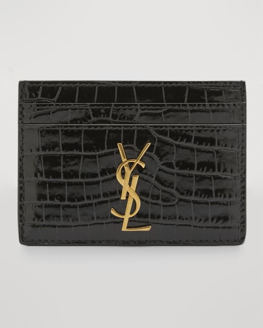 YSL Monogram Card Case in Croc Embossed Leather