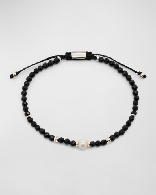 Men's Black Onyx Beaded Bracelet with Freshwater Pearl Center 