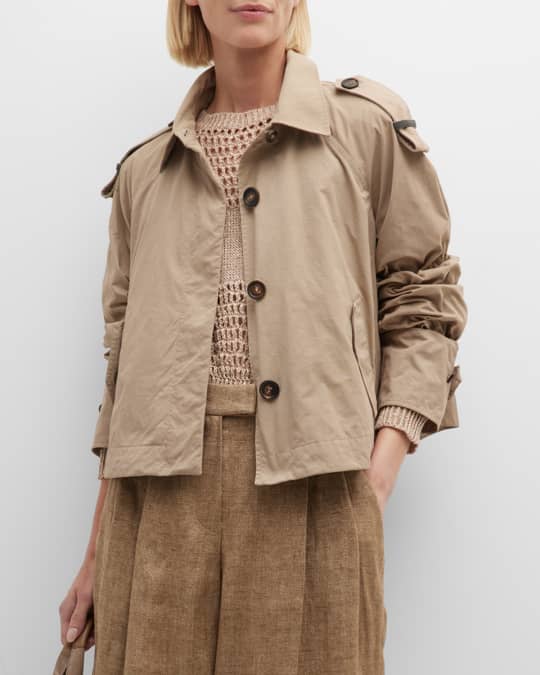 Brunello Cucinelli Monili Trim Technical Canvas Crop Swing Jacket