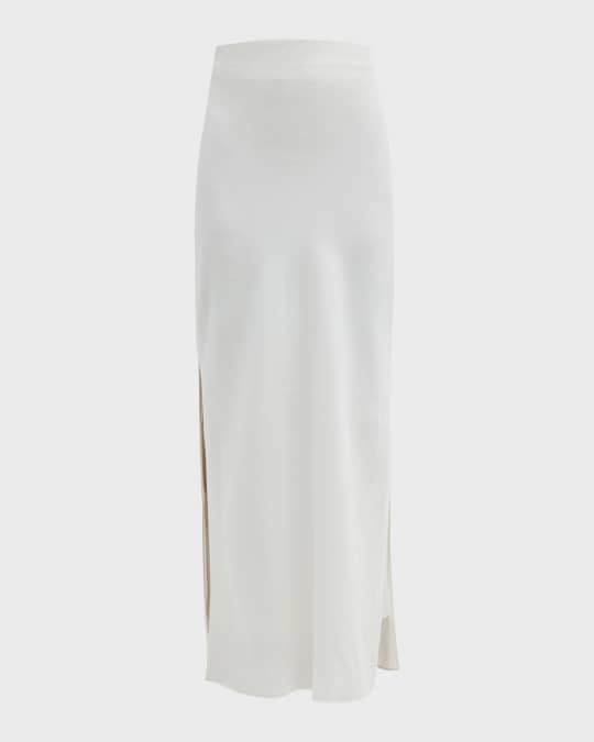 Brunello Cucinelli Fluid Linen Twill Pull On Bias Cut Maxi Skirt