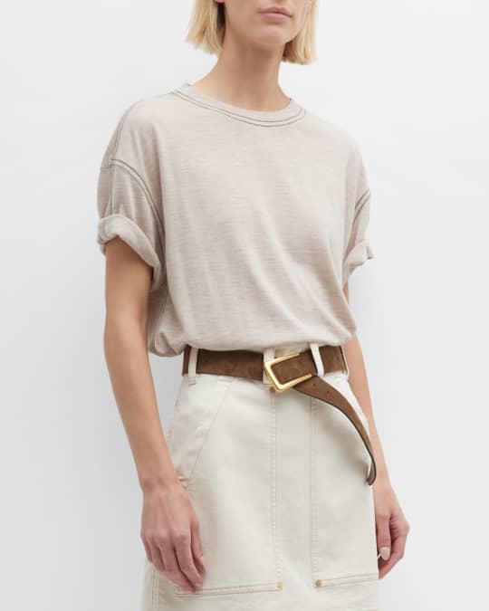 Brunello Cucinelli Monili-Trim Short-Sleeve Cashmere Silk T-Shirt