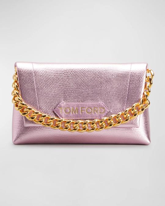 TOM FORD Label Mini Bag in Metallic Lizard Print Leather with Chain ...