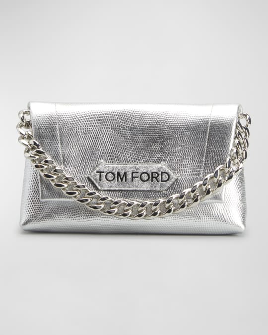 Label Mini Bag in Metallic Lizard Print Leather with Chain