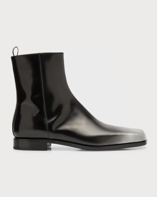 Prada Men's Airbrush Leather Square Toe Booties | Neiman Marcus