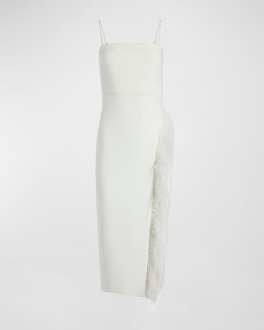 feather trim midi dress Del Rio feather-trimmed midi dress in white - Taller Marmo