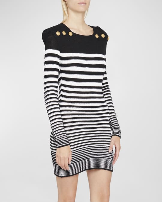 Balmain Striped Knit Mini Dress w/ Shoulders Pads | Neiman Marcus