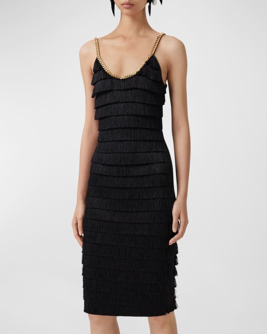 Burberry Melina Fringe Midi Dress w Chain Detail Neiman Marcus
