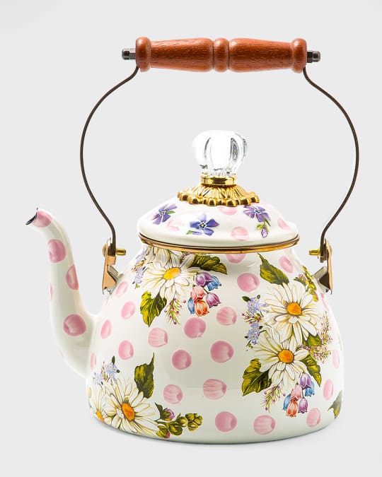 MacKenzie-Childs Wildflowers Pink Enamel 2-Quart Tea Kettle