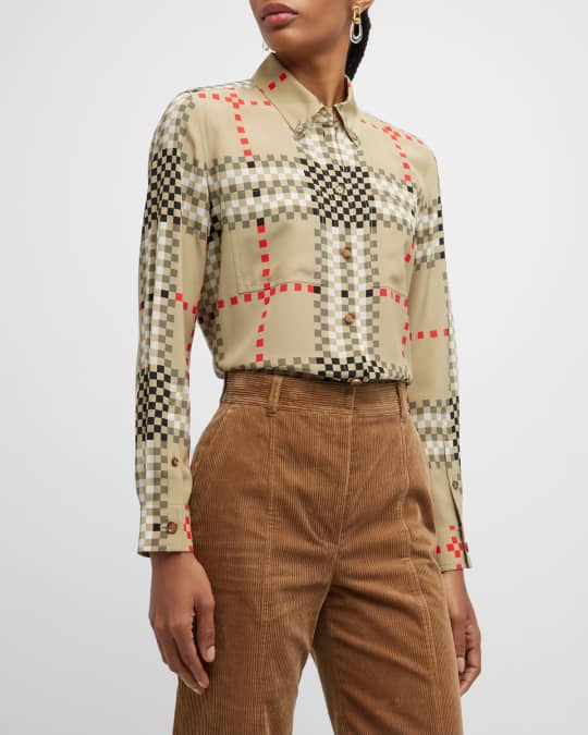 Paola Button Front Check Blouse
