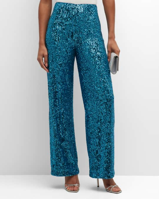 Veronica Beard Lebone Sparkly Wide-Leg Tailored Pants