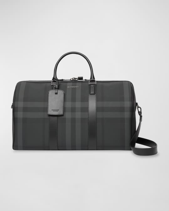 Burberry Men s Charcoal Check Holdall Duffel Bag Neiman Marcus