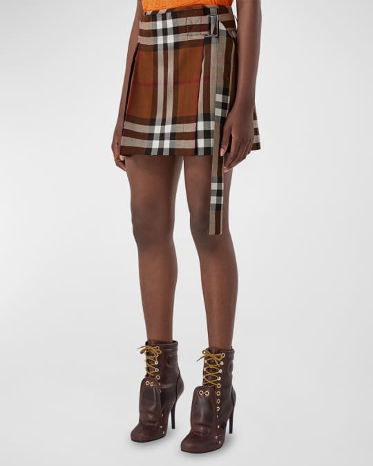 Burberry Micaela Check Pleated Mini Wrap Skirt | Neiman Marcus