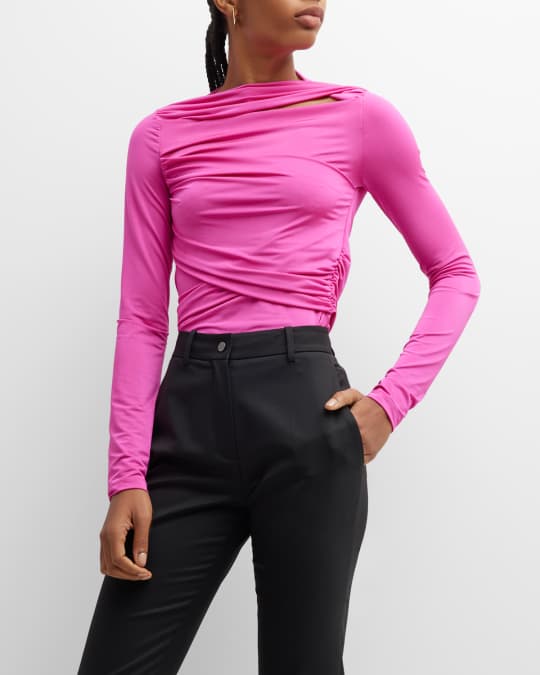 Cutout Long Sleeve Wrap Top