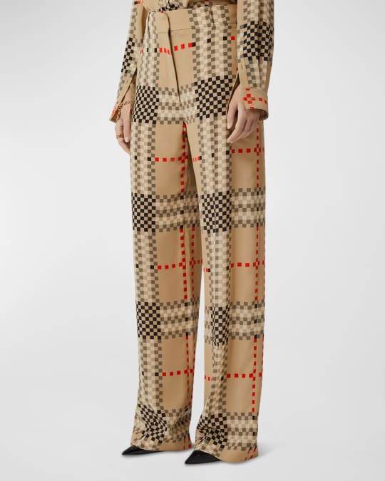 【送料&関税込】Burberry Wool Blend Wide-leg Pant Burberry Check wide-leg pants in multicoloured - Burberry