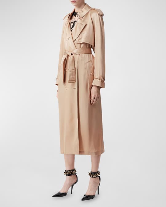 Burberry Pedley EKD Jacquard Belted Silk Trench Coat | Neiman Marcus