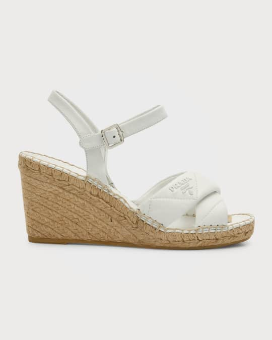 Prada Nappa Leather Espadrille Wedge Sandals | Neiman Marcus