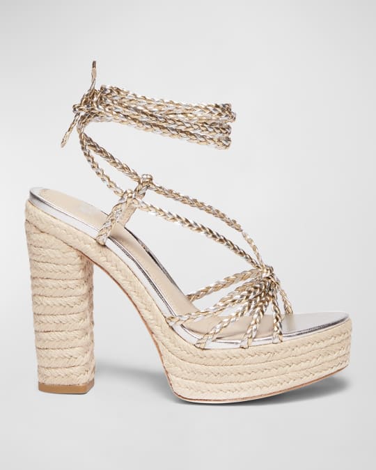 Braided Metallic Ankle Strap Platform Espadrilles