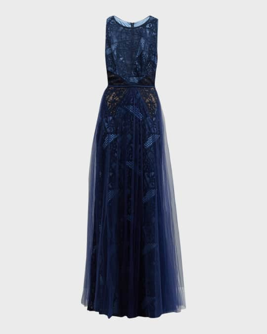 Tadashi Shoji Sleeveless A-Line Tulle Lace Gown | Neiman Marcus