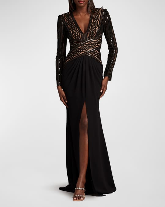 Sequin Lace Deep V Neck Gown