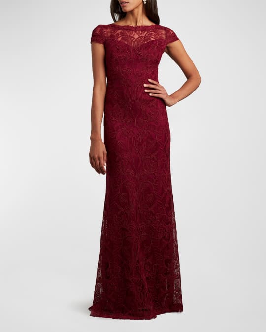 Tadashi Shoji Cap Sleeve Corded Lace Illusion Gown Neiman Marcus