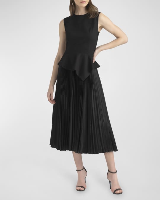Shoshanna Abbot Pleated Peplum Midi Dress | Neiman Marcus