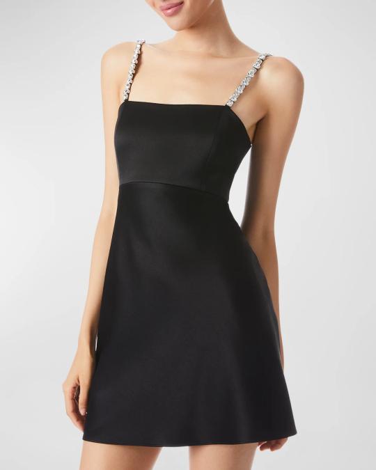 embellished strap mini dress in black Sutton Embellished-Strap Embellished Mini Dress