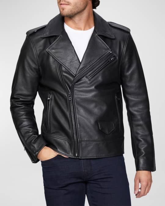 Men s Newsom Pebbled Leather Moto Jacket