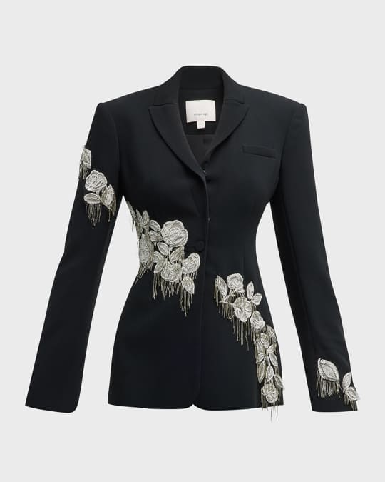 Candace Embroidered Fringe Crepe Blazer
