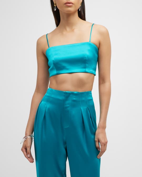 Cinq a Sept Nikki Satin Spaghetti Strap Crop Top Neiman Marcus