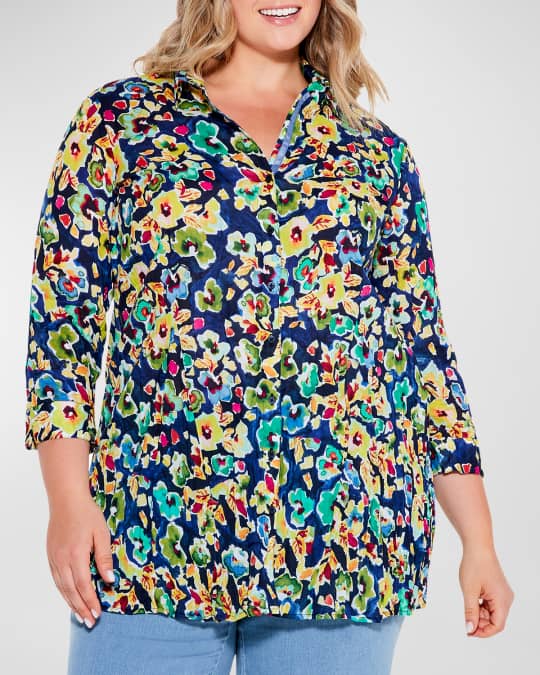 NIC ZOE Plus Plus Size Bold Blossoms Floral Print Shirt Neiman Marcus