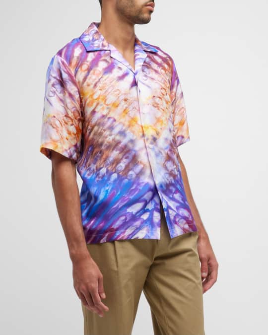 Amiri Men's TieDye Silk Bowling Shirt Neiman Marcus