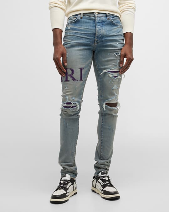 Amiri Men's Serif Logo Destroyed Jeans | Neiman Marcus